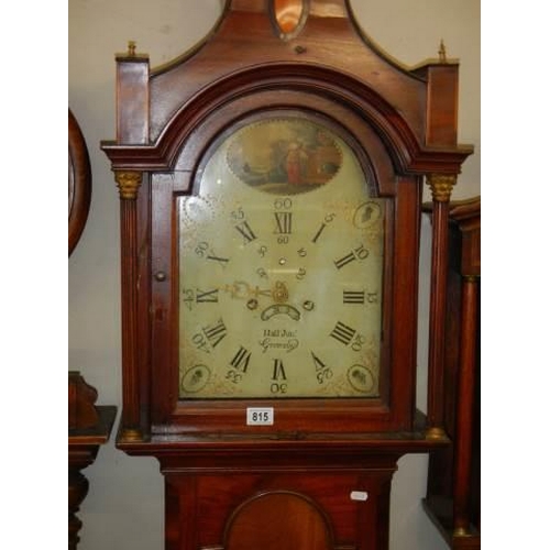 815 - A 19th century Hall Jnr, Grimsby mahogany cased Grandfather clock, needs minute hand but otherwise w... 