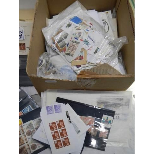 835 - A box of stamps including penny reds, leaves, GB, Commonwealth, world etc.,