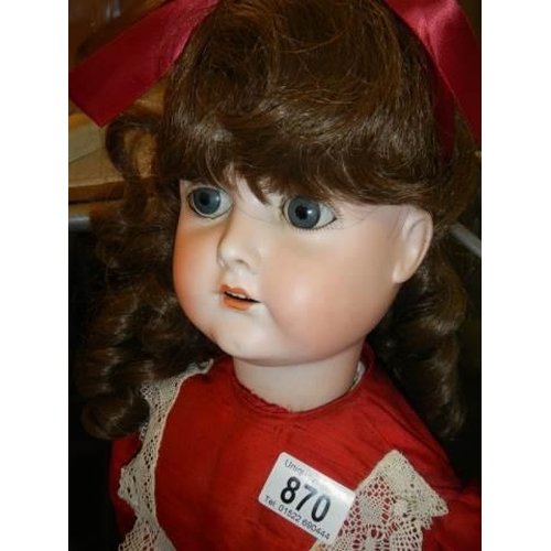 870 - A C H Bergmann Waltrhausen 1916 porcelain headed doll with ringlets.