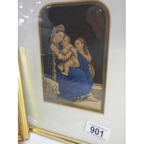 901 - A framed and glazed Baxter print 'the Holy Family' and Baxter miniature needle prints 'The Regal Set... 