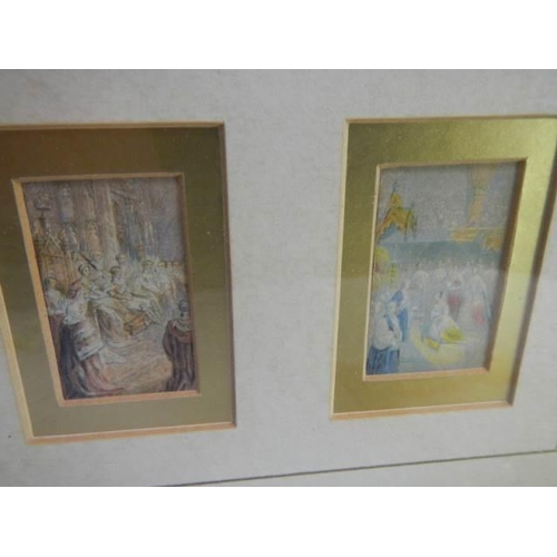 901 - A framed and glazed Baxter print 'the Holy Family' and Baxter miniature needle prints 'The Regal Set... 