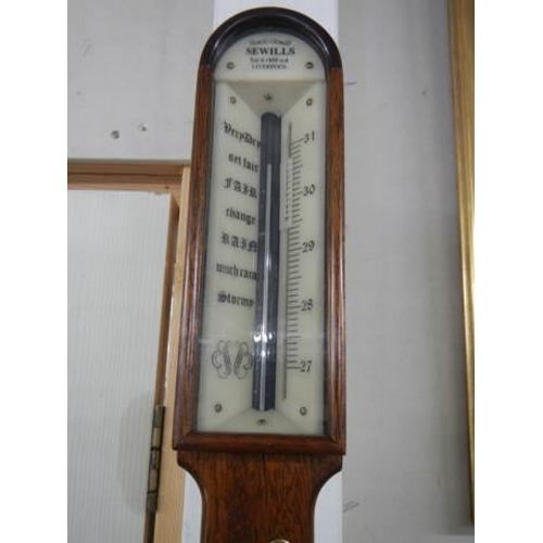 821 - A Sewills Liverpool mahogany and brass marine ships stick barometer, COLLECT ONLY.