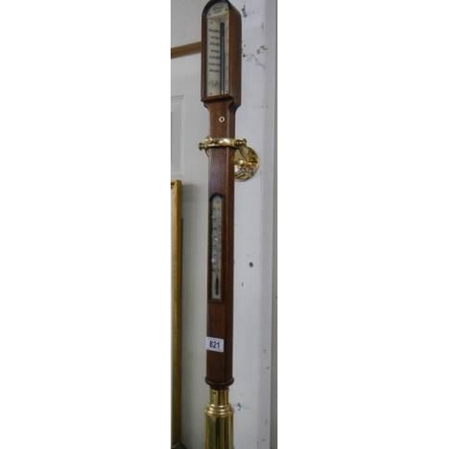 821 - A Sewills Liverpool mahogany and brass marine ships stick barometer, COLLECT ONLY.