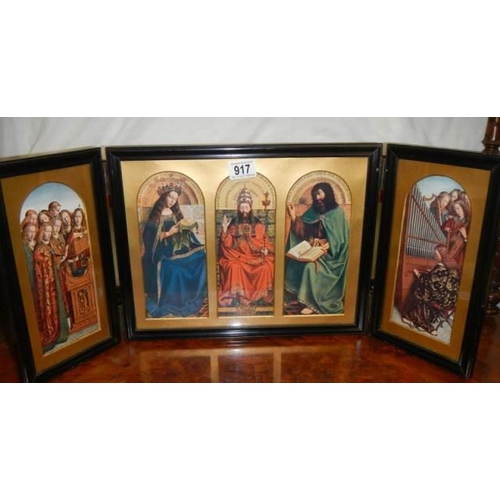 917 - A good framed and glazed religious tryptich.