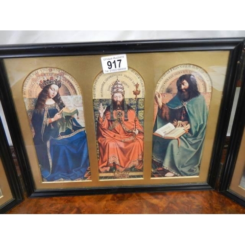 917 - A good framed and glazed religious tryptich.