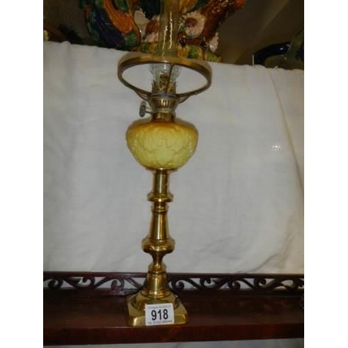 918 - A Victorian candlestick oil lamp with glass font, COLLECT ONLY.