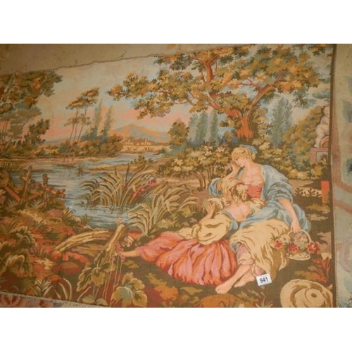 941 - A good quality tapestry featuring a garden scene. Size 93cm x 186cm