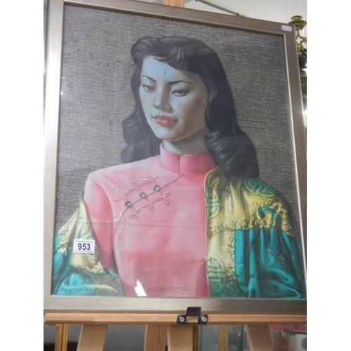 953 - A framed and glazed Vladimer Tretchikoff 'Miss Wong' signed print, COLLECT ONLY.