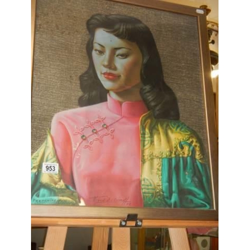 953 - A framed and glazed Vladimer Tretchikoff 'Miss Wong' signed print, COLLECT ONLY.