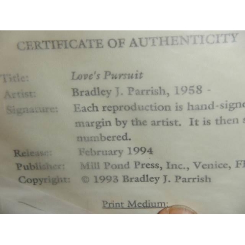 954 - A framed and glazed print entitled 'Loves Pursuit' by Bradley J Parish, COLLECT ONLY.