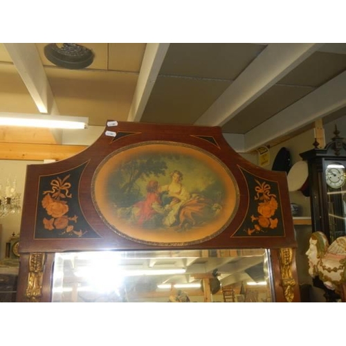 956 - A Wood framed mirror with hand painted panel, COLLECT ONLY.