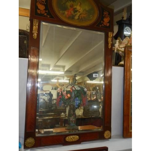 956 - A Wood framed mirror with hand painted panel, COLLECT ONLY.