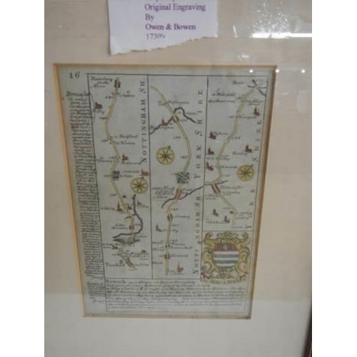 961 - A framed and glazed map of Cornwall and a framed strip map engraving by Owen & Bowen 1730's.