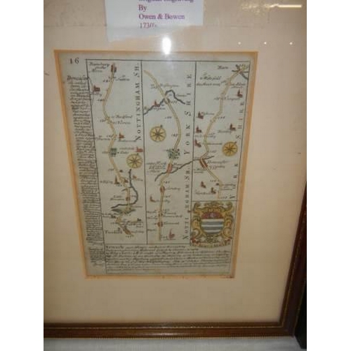 961 - A framed and glazed map of Cornwall and a framed strip map engraving by Owen & Bowen 1730's.