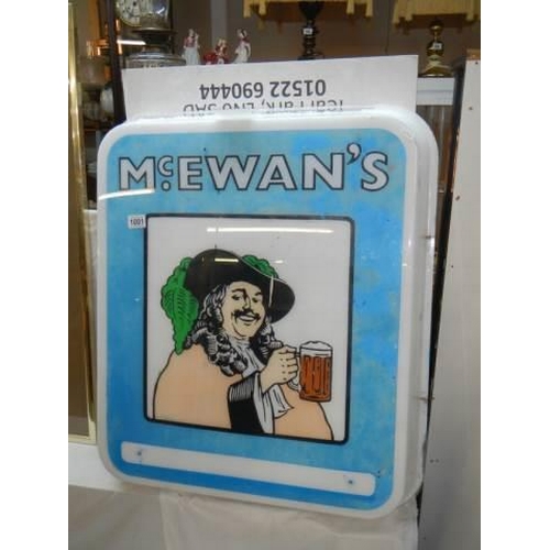 1001 - A mid 20th century plastic sign, McEwan's. COLLECT ONLY.