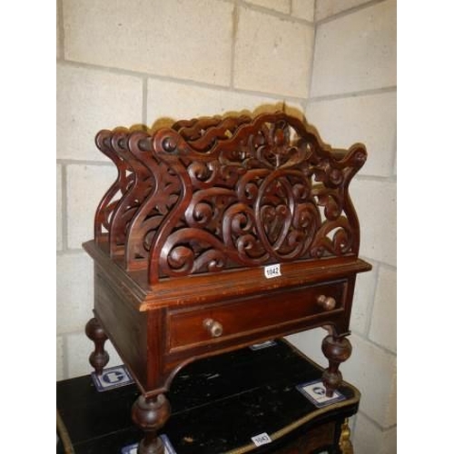 1042 - A 20th century mahogany Canterbury with single drawer, COLLECT ONLY.