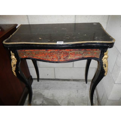 1043 - A buelle fold over games table in need of restoration. COLLECT ONLY.