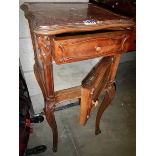 1046 - An old french marble top bedside cabinet, a/f, COLLECT ONLY.