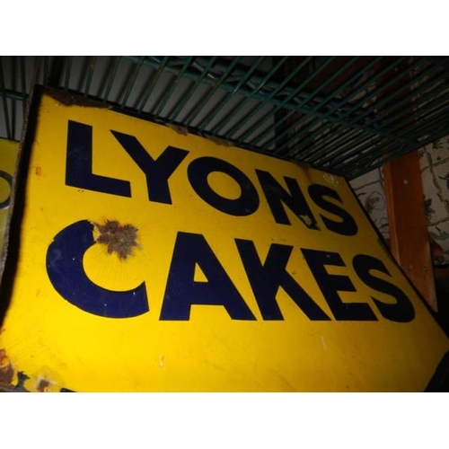 1061 - An old double sided Lyons cakes enamel advertising sign, COLLECT ONLY.