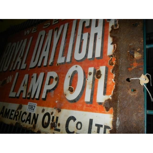 1062 - An old metal Royal Daylight Lamp Oil enamel advertising sign.