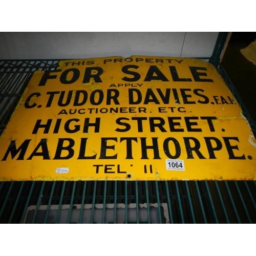 1064 - An old enamel Auction of property sign, Mablethorpe COLLECT ONLY.