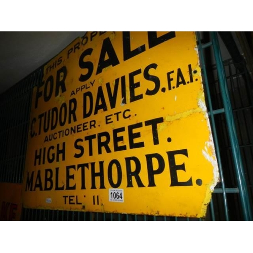 1064 - An old enamel Auction of property sign, Mablethorpe COLLECT ONLY.