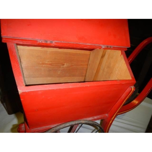 1071 - An old wooden toy hand cart with lift up side, marked GPO, COLLECT ONLY.