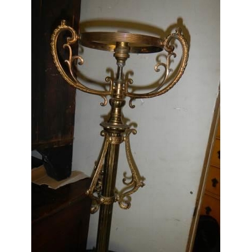 1098 - A mid Victorian heavy brass standard lamp base. COLLECT ONLY.