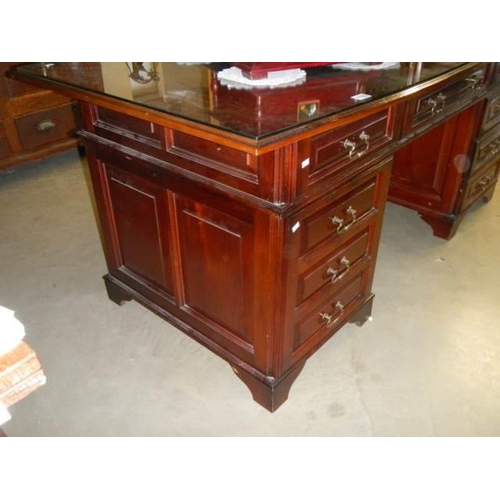 1102 - A good solid mahogany glass topped office desk, COLLECT ONLY.