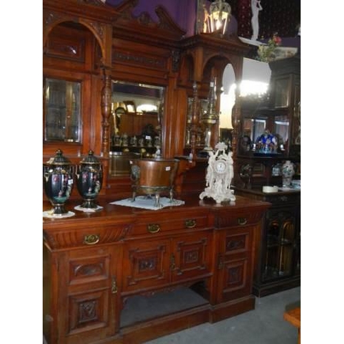 1115 - A large mahogany mirror backed dresser, COLLECT ONLY.