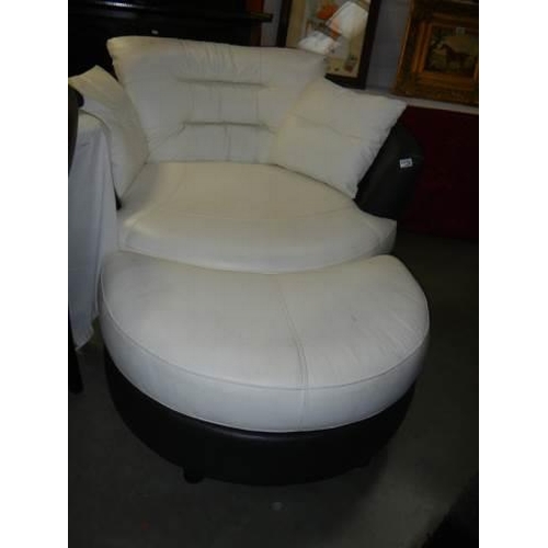 1126 - A large contemporary two seater revolving chair with matching foot stool, COLLECT ONLY.