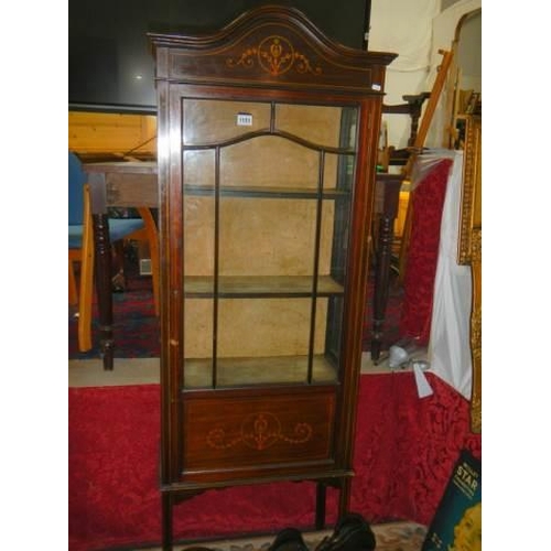 1151 - An Edwardian mahogany inlaid display cabinet, COLLECT ONLY.