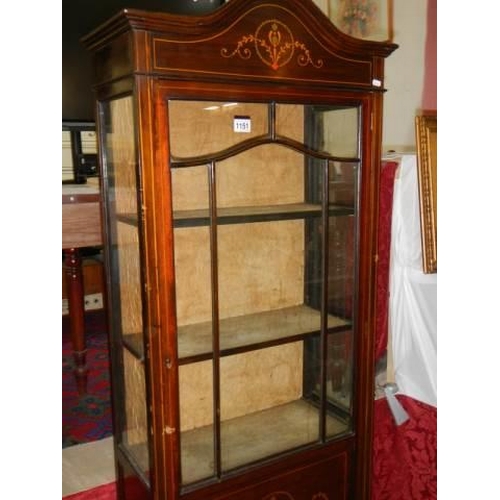 1151 - An Edwardian mahogany inlaid display cabinet, COLLECT ONLY.