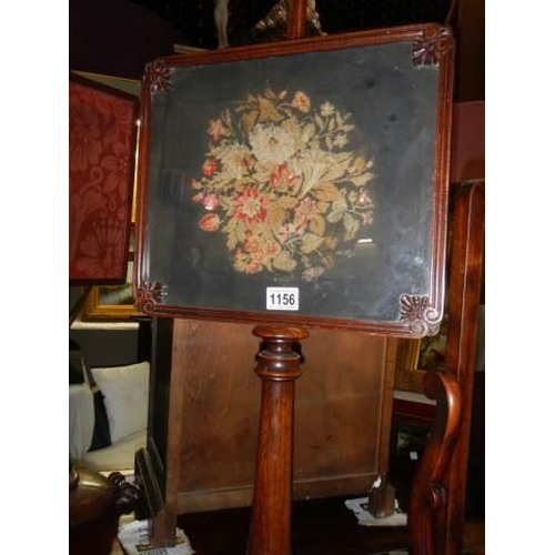 1156 - A Victorian rosewood pole screen with embroidered panel, COLLECT ONLY.