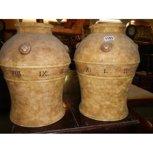 1183 - A pair of large ceramic vases featuring Roman numerals, COLLECT ONLY.