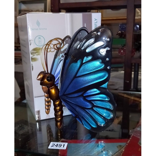 2491 - A Tiffany style glass butterfly lamp with box