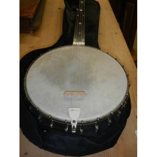 810A - A Dallas 12IN pot banjo with case, COLLECT ONLY.