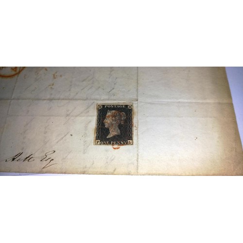 668 - Three mid 19th century penny black postage stamps on postmarked envelopes.