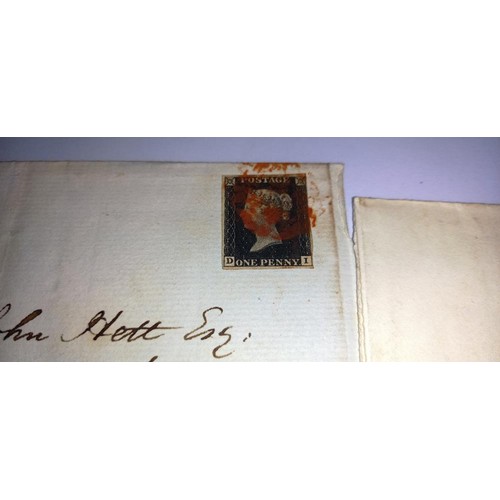 669 - Six mid 19th century penny black postage stamps on postmarked envelopes.