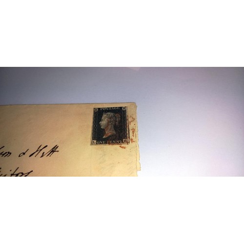 669 - Six mid 19th century penny black postage stamps on postmarked envelopes.