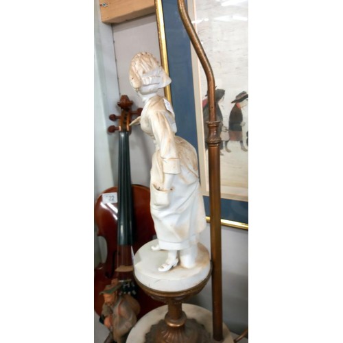 521 - An early 20th century table lamp featuring a parian figure, height to top of shade holder 90 cm, to ... 