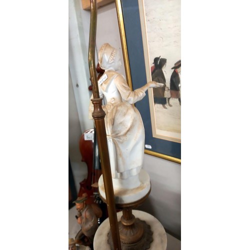 521 - An early 20th century table lamp featuring a parian figure, height to top of shade holder 90 cm, to ... 