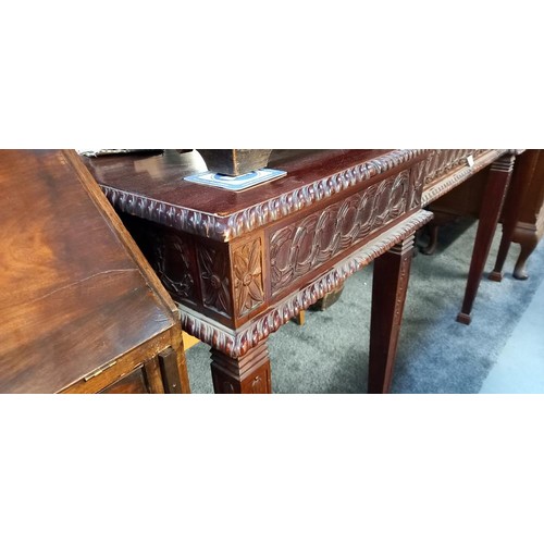 1131 - A long mahogany hall table, COLLECT ONLY.