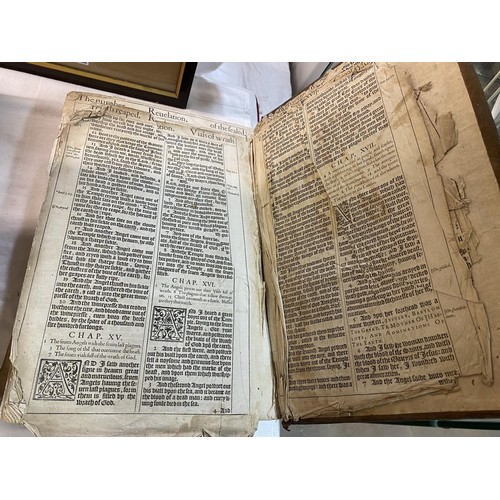 523 - An early 18th century Bible, some pages need attention but in fair condition for age.