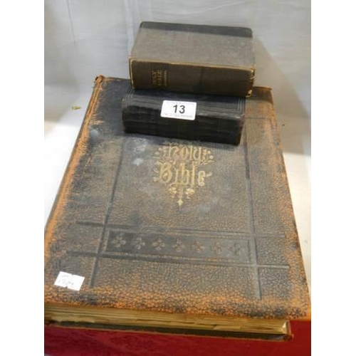 13 - A large old Bible and two smaller examples.