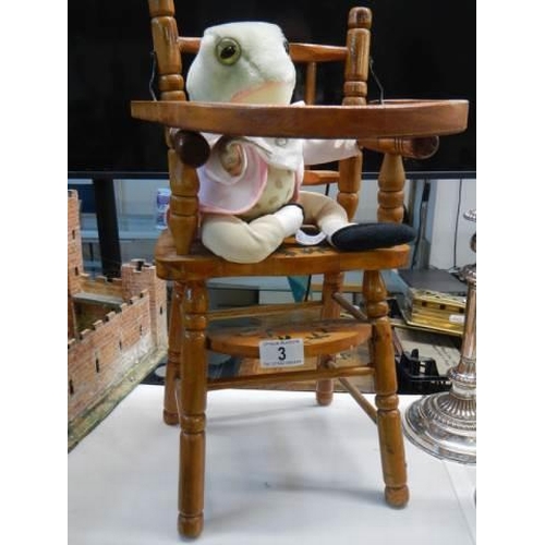 3 - A painted doll's high chair with a Beatrix Potter frog. COLLECT ONLY.