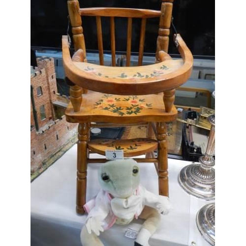 3 - A painted doll's high chair with a Beatrix Potter frog. COLLECT ONLY.