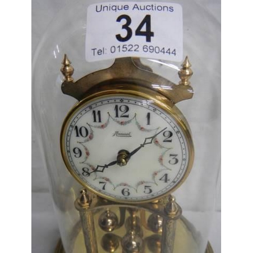 34 - A good quality anniversary clock, COLLECT ONLY.