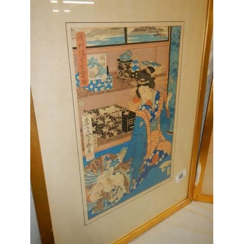 45 - A pair of framed and glazed signed Japanese paintings, COLLECT ONLY.