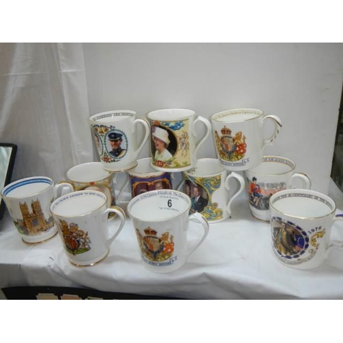 6 - Eleven Aynsley commemorative China mugs.